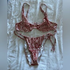 Rhythm Rust & White Zebra-Striped Tie Bikini Top